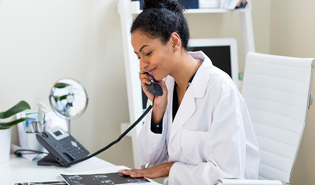 woman answering phone